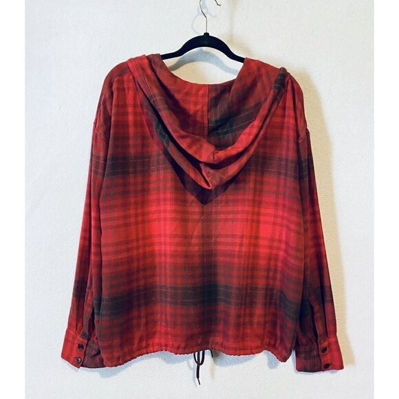 Urban Outfitters Top Womens Large Alex Red Plaid Popover Flannel Drawstring Hood - Picture 5 of 9